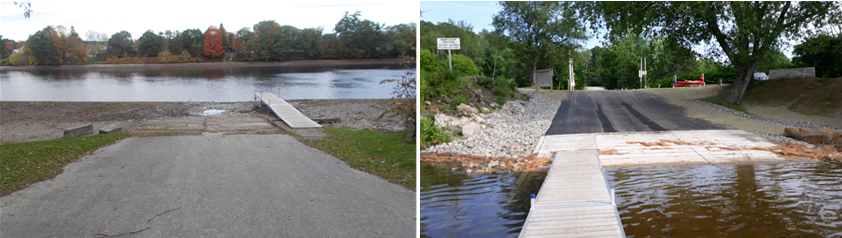 Boat Launch before and after boating facilities grant work was completed.