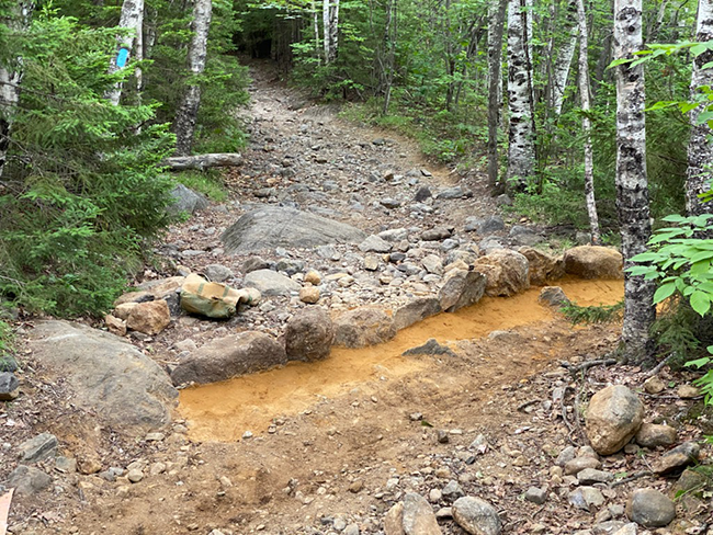 Rock Bar recently constructed on the Brook Trail at Tumbledown Public Land.