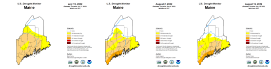 Map of Maine showing drought levels across state