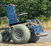 Beach mobility chair at Popham Beach State Park.