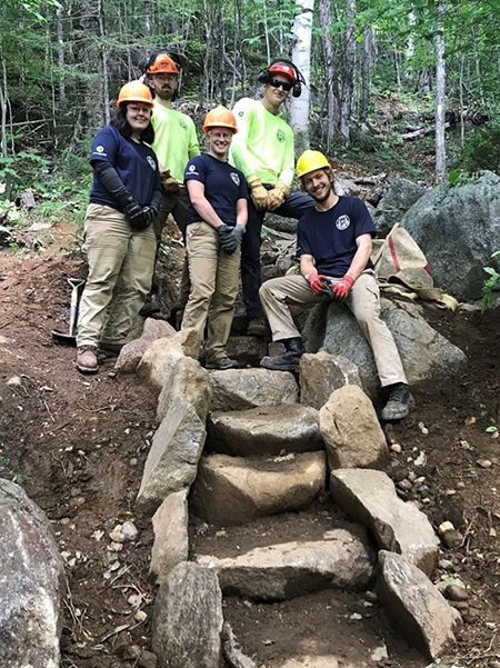 MCC Tumbledown Mt. trail crew with their stone steps.