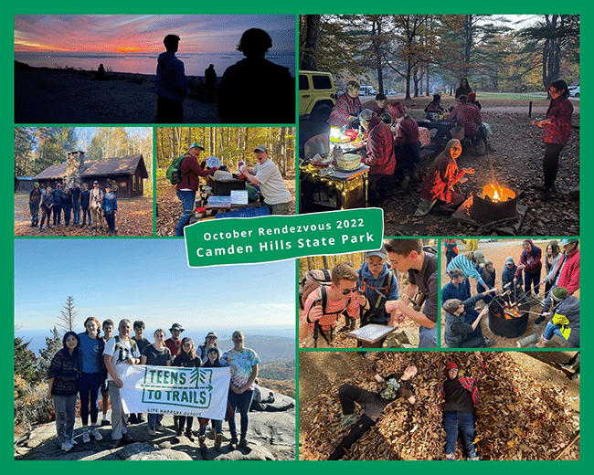 Photo montage of Teens to Trails group at Camden Hills State Park for summer rendezvous and volunteer work. Courtesy of Teens to Trails.