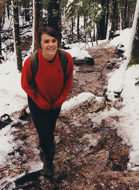 Candice Pinkham on the Old Speck Trail during the winter. Photo courtesy of Candice.