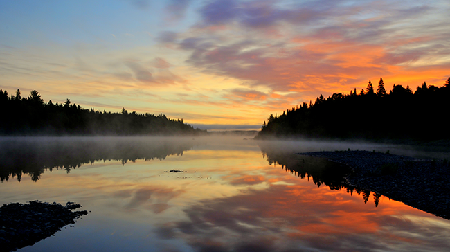 Sunrise on Umsaskis Lake on the Allagash Wilderness Waterway. Photo courtesy of Matt LaRoche.