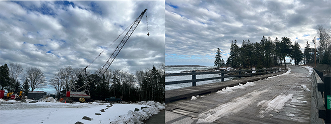 Construction equipment ready to begin on improvements to the Griffith Head bridge at Reid State Park.