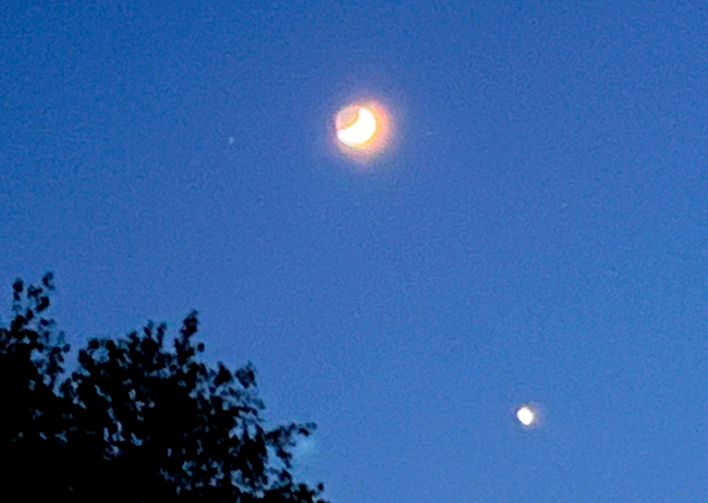 Moon with Venus shining brightly below and to the right on May 23, 2023. 