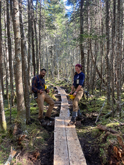 Maine Conservation Corps Team Leaders with completed bog bridge at Cutler Coast Public Land.