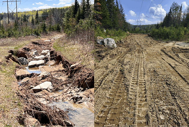 Before and after shots of the damage and repair of a Flagstaff ATV trail.