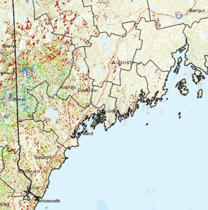 Map of maine showing defoliation areas