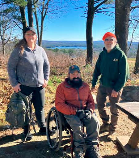 L to R: Cheri Dunning, Executive Director at 3RLT, Enock Glidden on his trail assessment visit, and Carl Davis, VP of 3RLT and Goat Hill champion.