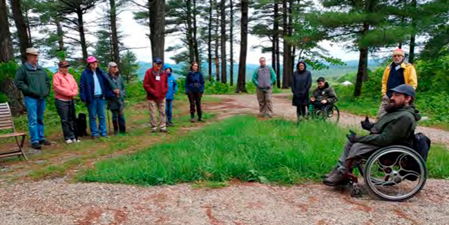 Enock Glidden speaking at the grand opening of the Goat Hill Accessible Trail. Photo courtesy of Three Rivers Land Trust.