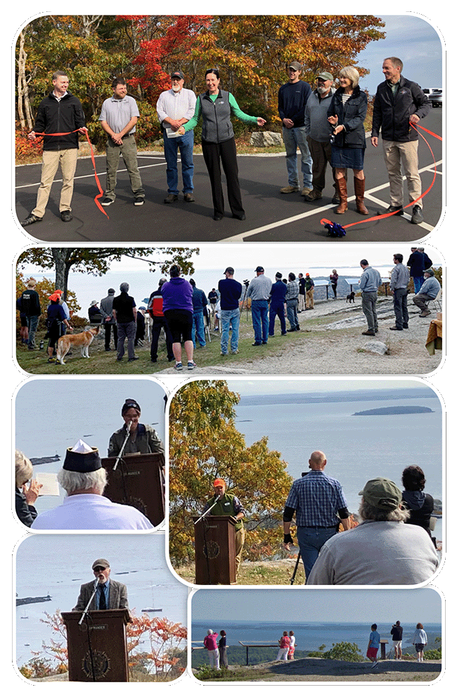 Photo montage of the Mt Battie Road Rededication ceremony at Camden Hills State Park.