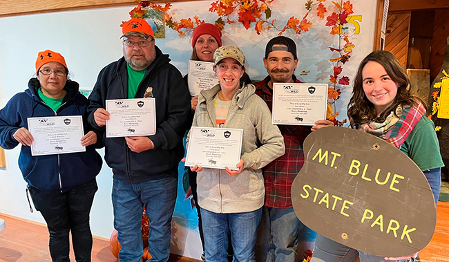 Project WILD trainees with their course certificates at Mount Blue State Park. 