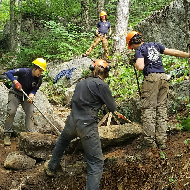 Maine Conservation Corps (MCC) Field Team working on Tumbledown Mountain trails. Photo courtesy of MCC.