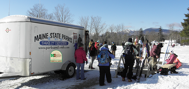 One of Maine State Parks' Ski & Snowshoe Trailers.
