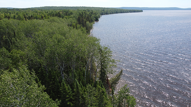 Aerial of Square Lake showing the shoreline.