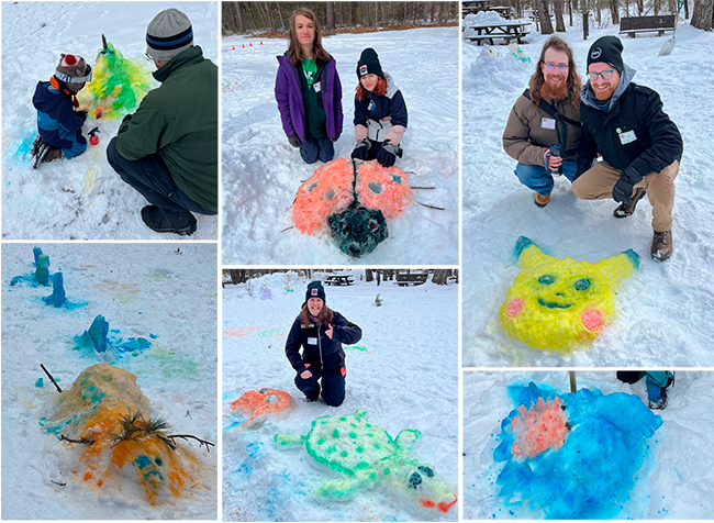 Snow Sculptures made at the Winter Outdoor Extravaganza at Range Pond State Park.