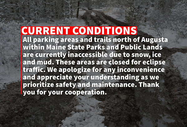 April 8, 2024, Solar Eclipse graphic. - Conditions - BPL locations north of Augusta are closed.