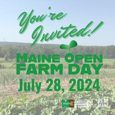 You're Invited! Maine Open Farm Day July 28, 2024 decorative graphic 