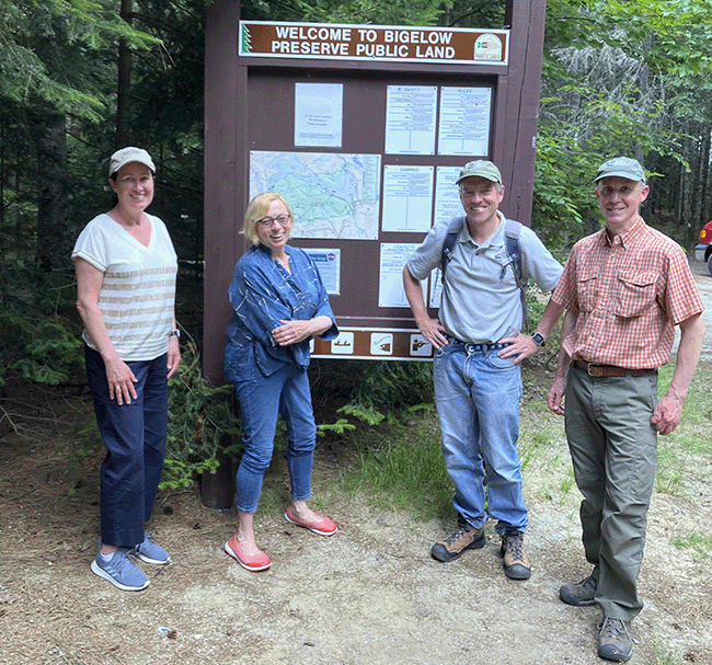 DACF Commissioner Beal, Governor Mills, BPL Director Andy Cutko, and BPL Deputy Director Bill Patterson at the Bigelow Preserve trailhead.