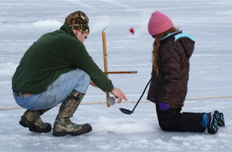 Ice fishing adult and youth.