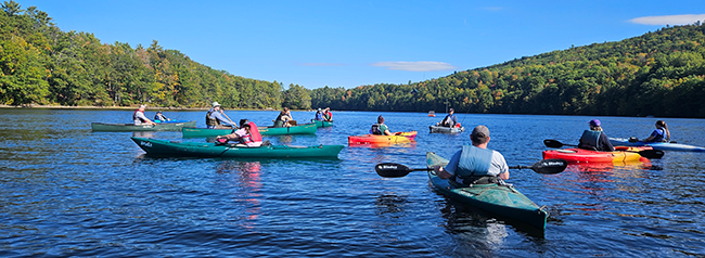 Paddlers on the Androscoggin River on the semi-annual Government Paddle Day.