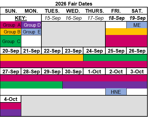 Calendar graphic of 2026 event dates
