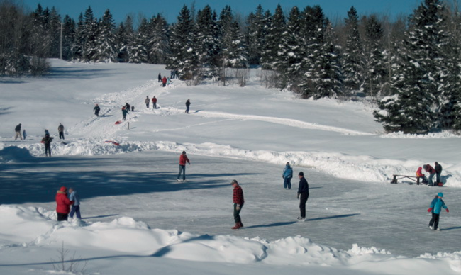 Ice skating at pond.