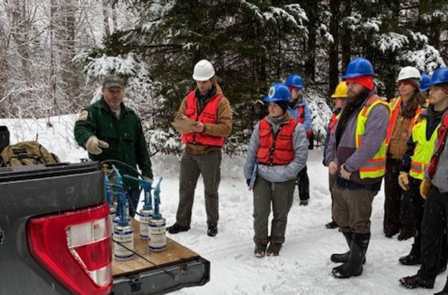 U-Maine forestry students learning how to timber mark trees from Maine Bureau of Parks and Lands Foresters.