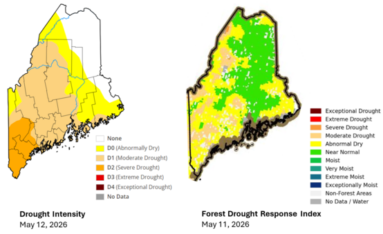 Map of Maine showing drought conditions