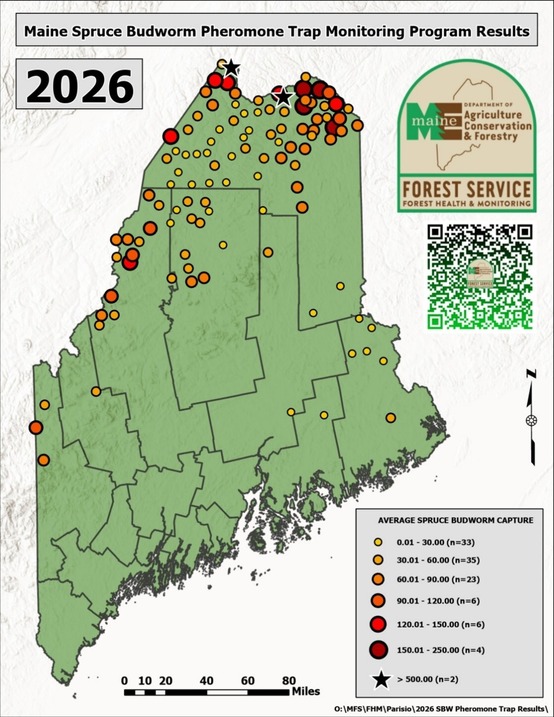 Map of Maine showing trapping results