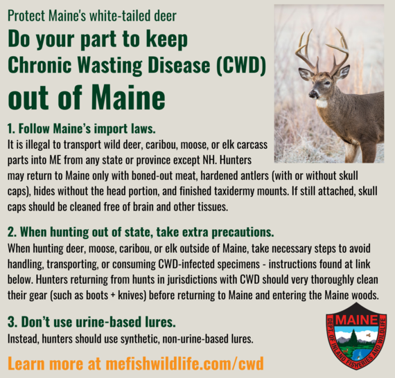 Do your part to keep CWD out of Maine (text found at mefishwildlife.com/cwd)