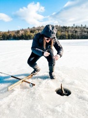 woman ice fishing