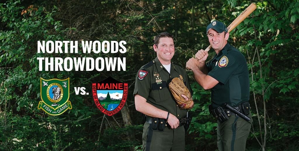 Maine and NH game warden with bat and softball glove