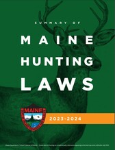 green summary of Maine hunting laws 2023-2024 cover with line drawing of a buck