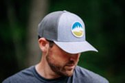 grey mesh hat with blue and green Outdoor Partner logo