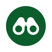 A green and white binoculars icon