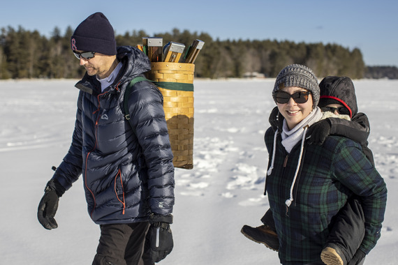 Family ice fishing