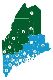 map of Maine with line between north and south fishing zones