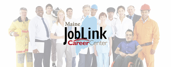 Maine Job Link Header showing people in various uniforms posing in a group.