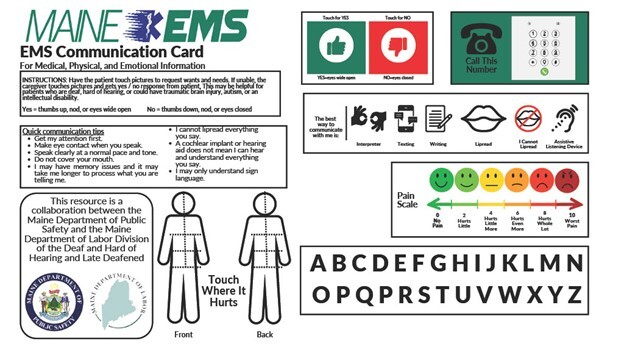 Front of the Maine Emergency Medical Services Communication Card 