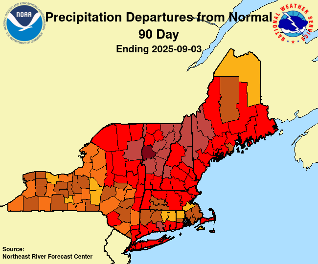 New England/New York precipitation departures from normal