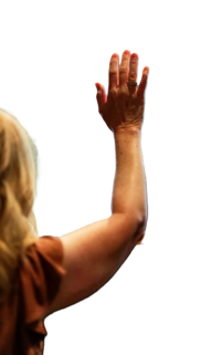 Woman with her hand raised