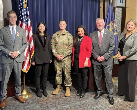 From Left to Right:? Maj. Gregory G. Justice, Attorney General Dana Nessel, Chief Deputy Fadwa Hammoud, Peter Manning, and Polly Synk,