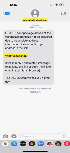 USPS Scam Text version two