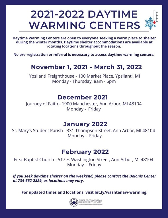Washtenaw County 2021-2022 Warming Centers