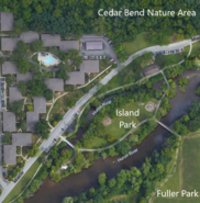 Fuller, Island and Cedar Bend Parks Aerial Map