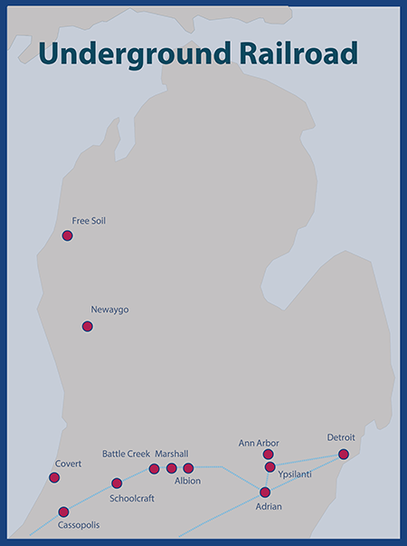 Map of Underground Railroad locations in Michigan