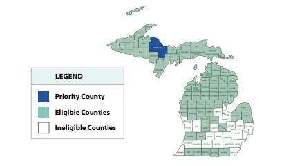 Rural Development Fund Grant Eligible Counties Map 