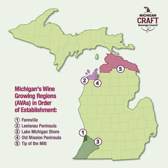Michigan wine region map with identified regions
